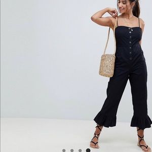 ASOS Cotton Frill Hem Jumpsuit /w Square Neck